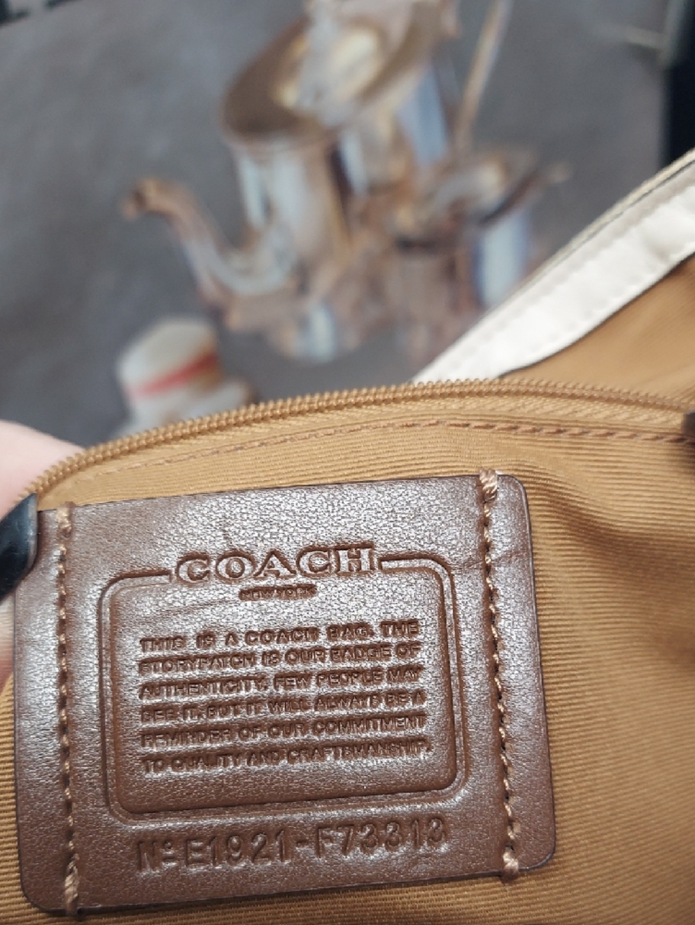 Coach Two-Tone Beige Signature Elle Canvas Backpack with Leather Flap - Picture 2 of 7